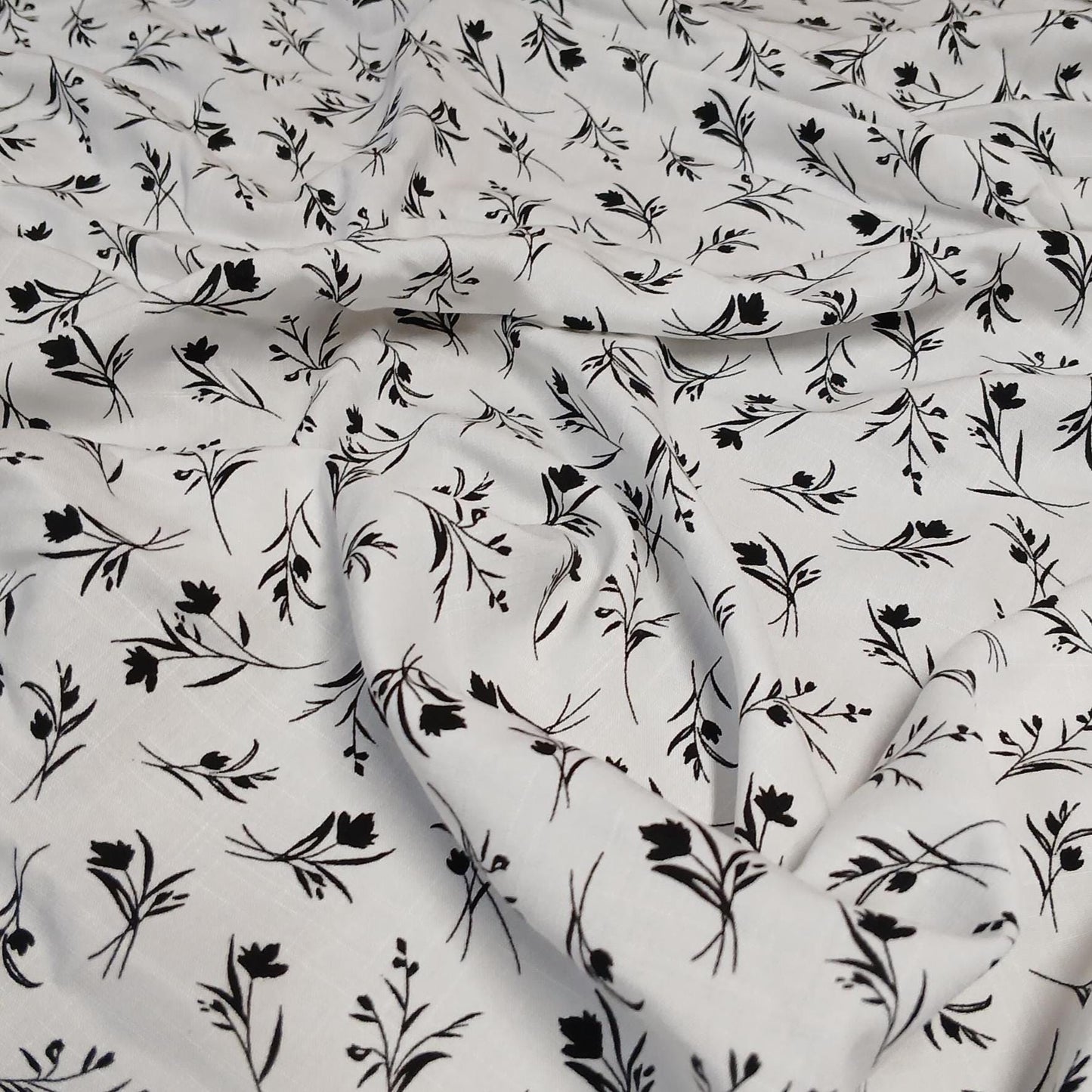 100% Rayon Challis Fabric  Black and White Floral Compass Print  Soft, Flowy Woven Fabric by the Yard