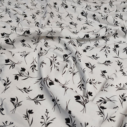 100% Rayon Challis Fabric  Black and White Floral Compass Print  Soft, Flowy Woven Fabric by the Yard