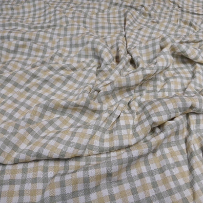 100% Rayon Crinkled Challis Fabric  Sage and Taupe Gingham  Print  Soft, Flowy Woven Fabric by the Yard