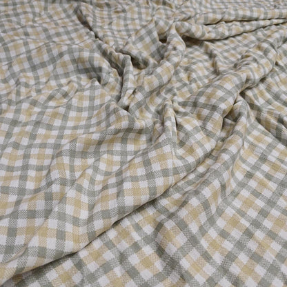 100% Rayon Crinkled Challis Fabric  Sage and Taupe Gingham  Print  Soft, Flowy Woven Fabric by the Yard