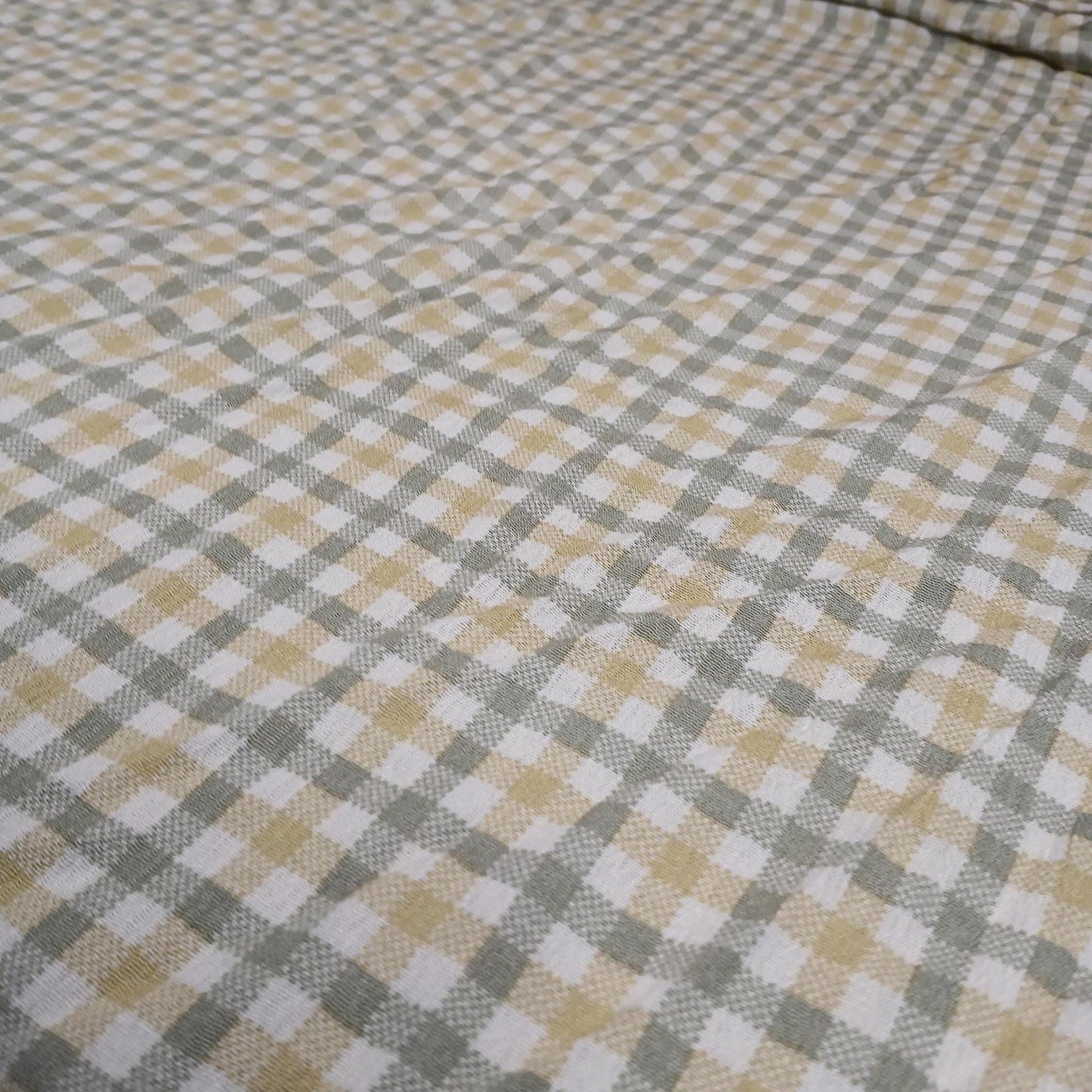 100% Rayon Crinkled Challis Fabric  Sage and Taupe Gingham  Print  Soft, Flowy Woven Fabric by the Yard
