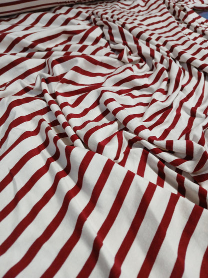 GREAT DEAL Rayon Spandex Jersey Knit Ivory Burgundy Fabric By The Yard 220GSM Burgundy