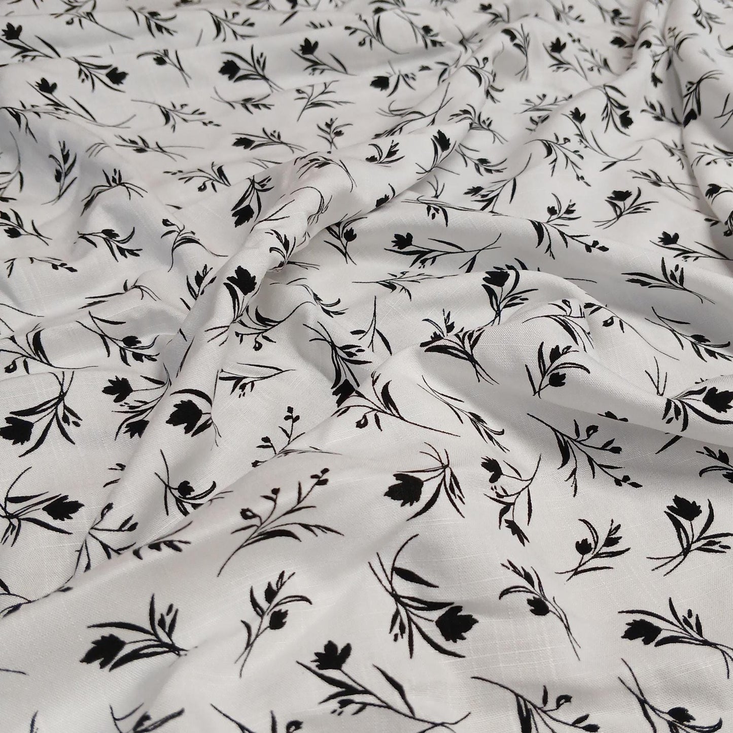100% Rayon Challis Fabric  Black and White Floral Compass Print  Soft, Flowy Woven Fabric by the Yard