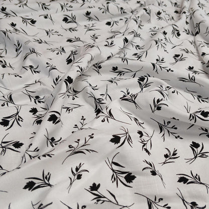 100% Rayon Challis Fabric  Black and White Floral Compass Print  Soft, Flowy Woven Fabric by the Yard