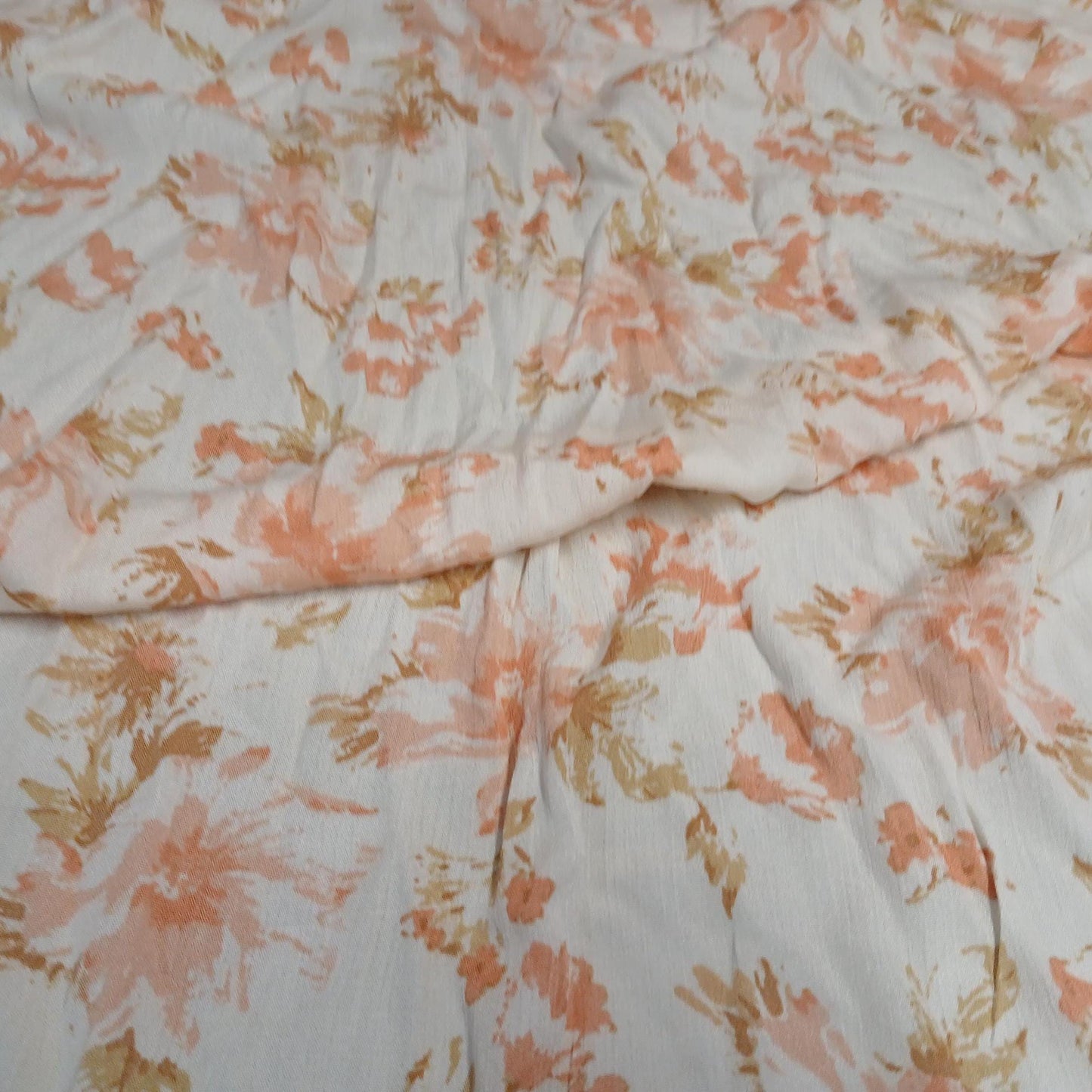 100% Rayon Crinkled Challis Fabric  Orange and Cream Floral  Print  Soft, Flowy Woven Fabric by the Yard