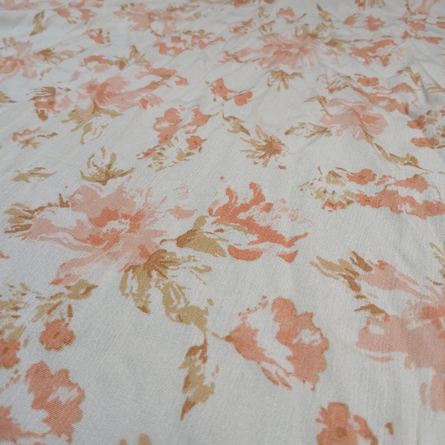 100% Rayon Crinkled Challis Fabric  Orange and Cream Floral  Print  Soft, Flowy Woven Fabric by the Yard