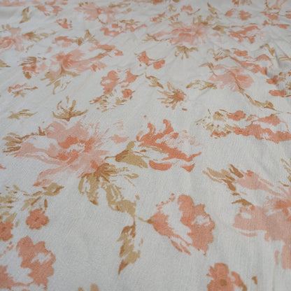 100% Rayon Crinkled Challis Fabric  Orange and Cream Floral  Print  Soft, Flowy Woven Fabric by the Yard