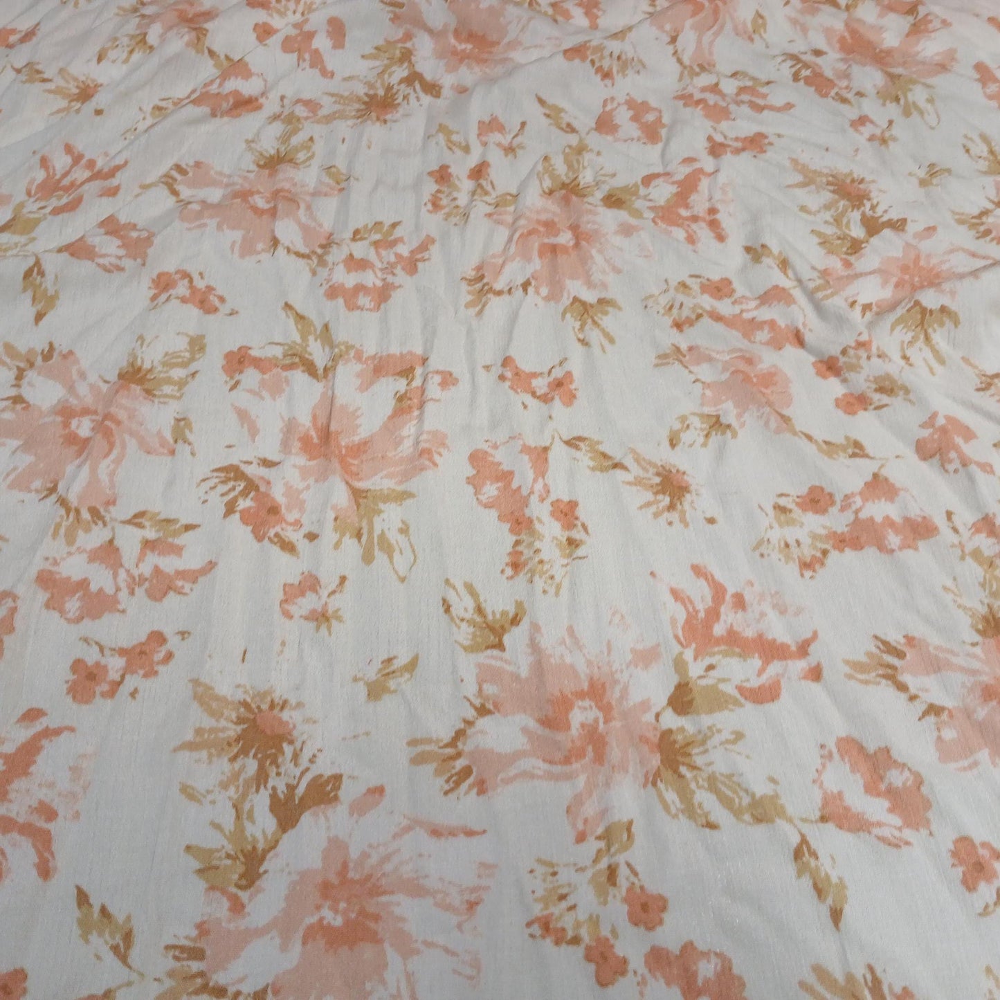 100% Rayon Crinkled Challis Fabric  Orange and Cream Floral  Print  Soft, Flowy Woven Fabric by the Yard