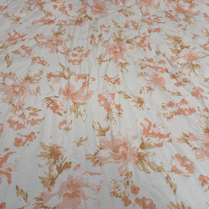 100% Rayon Crinkled Challis Fabric  Orange and Cream Floral  Print  Soft, Flowy Woven Fabric by the Yard