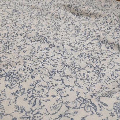 100% Rayon Crinkled Challis Fabric  Denim and Cream Vintage Floral Print  Soft, Flowy Woven Fabric by the Yard
