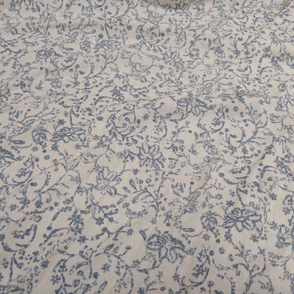 100% Rayon Crinkled Challis Fabric  Denim and Cream Vintage Floral Print  Soft, Flowy Woven Fabric by the Yard