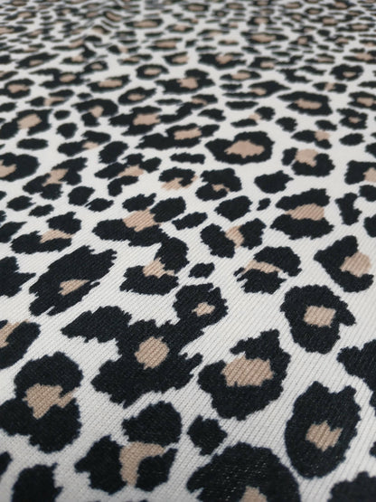 Premium Sweater Knit Classic Leaopard Animal Print Brown Black Cheetah Fabric By The Yard | 180 GSM Open Weave