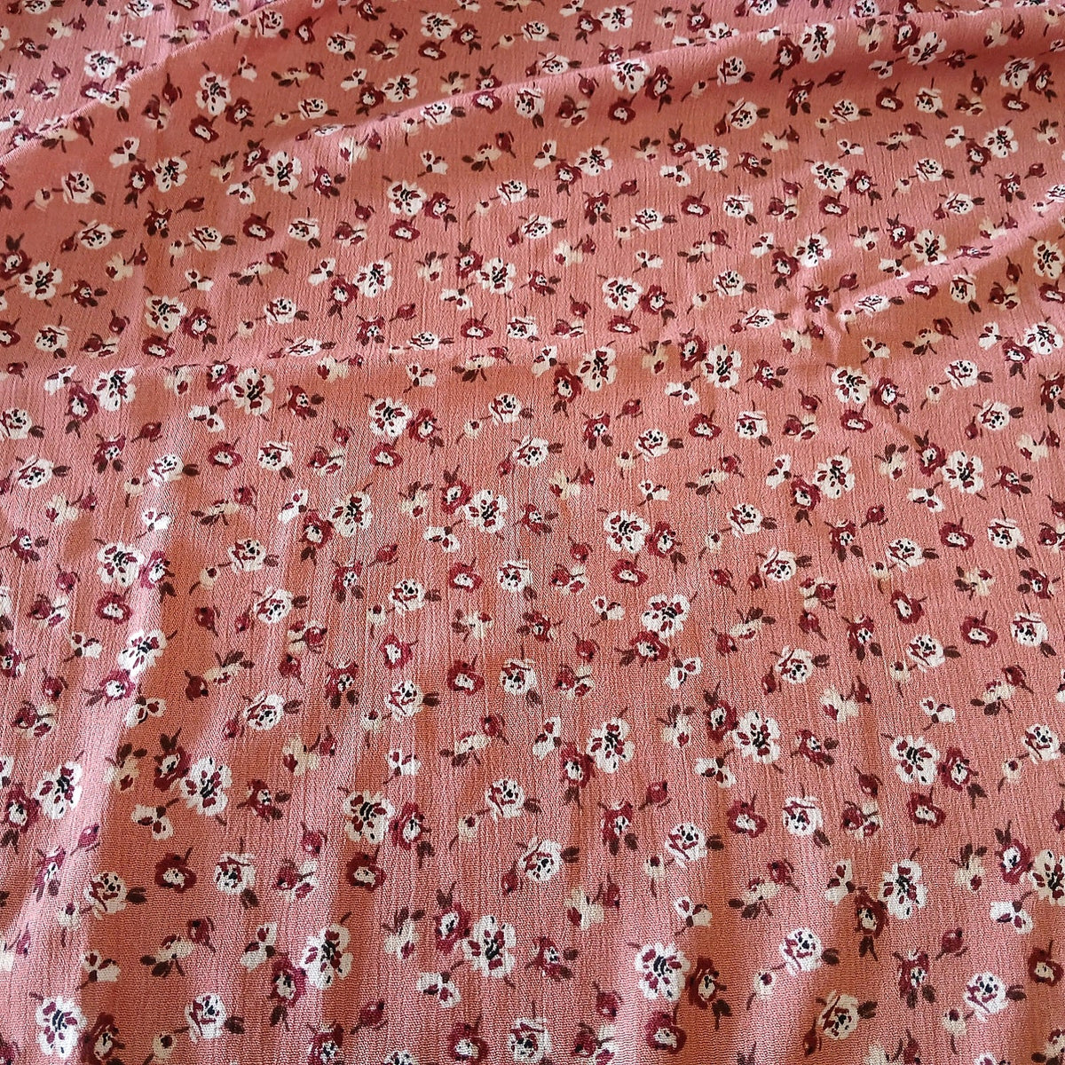Mauve Floral Print 100% Rayon Crepe Woven Fabric – Red & White Flowers, 56” Wide
