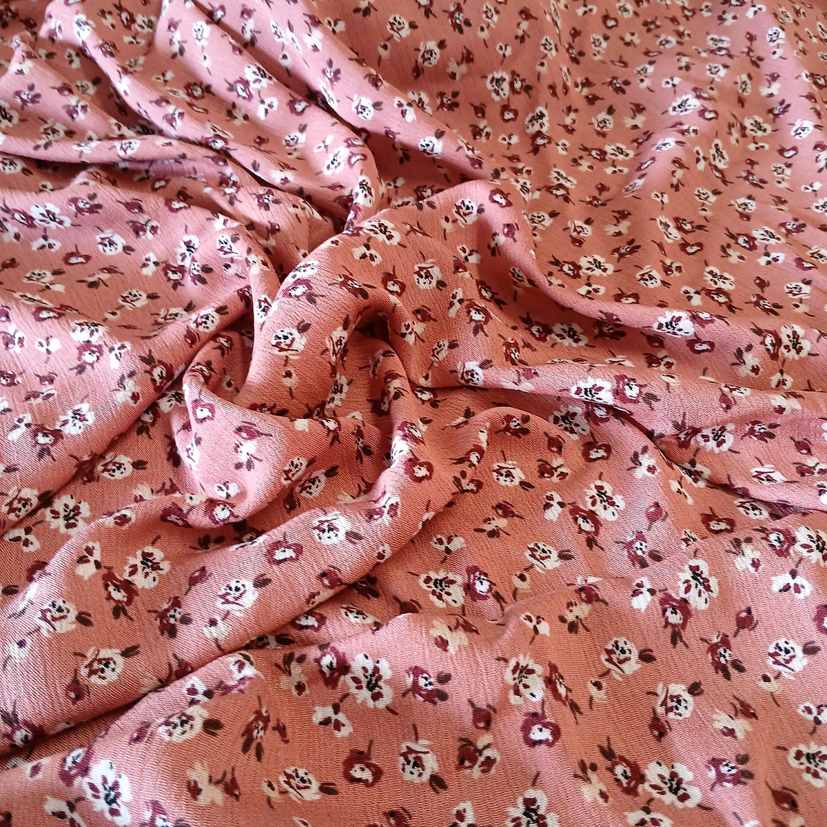 Mauve Floral Print 100% Rayon Crepe Woven Fabric – Red & White Flowers, 56” Wide