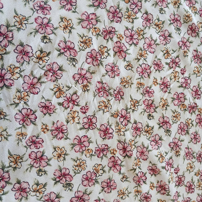 Ivory Floral Print 100% Polyester Wool Dobby Fabric – Blush & Pink Flowers, 60” Wide