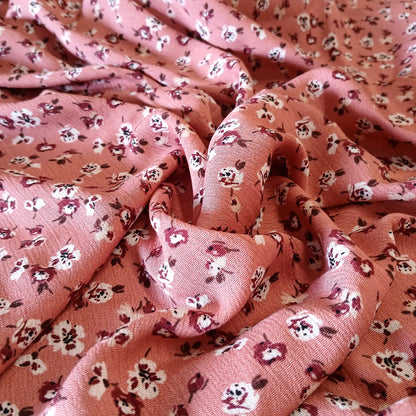 Mauve Floral Print 100% Rayon Crepe Woven Fabric – Red & White Flowers, 56” Wide