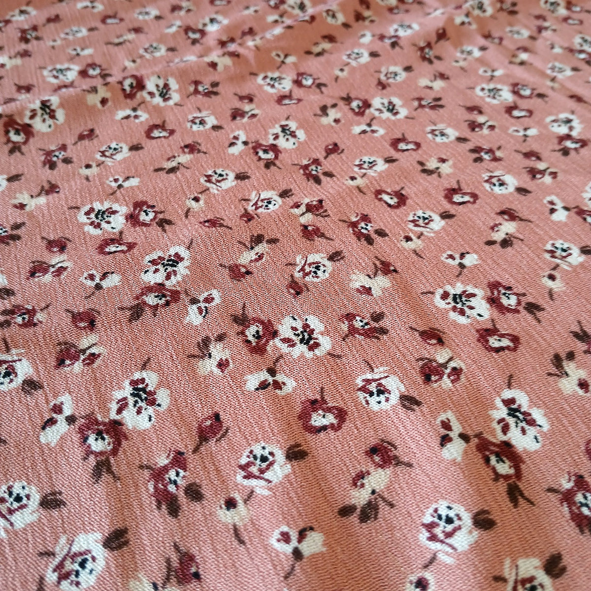 Mauve Floral Print 100% Rayon Crepe Woven Fabric – Red & White Flowers, 56” Wide