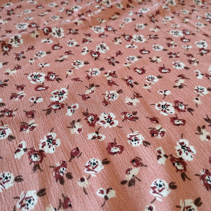 Mauve Floral Print 100% Rayon Crepe Woven Fabric – Red & White Flowers, 56” Wide