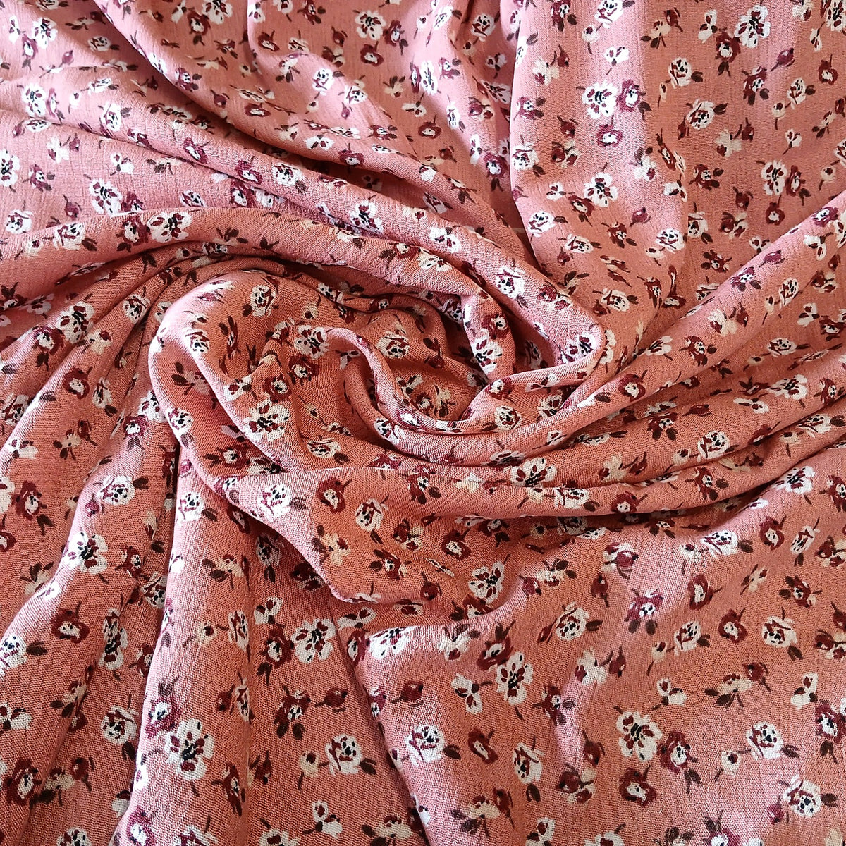 Mauve Floral Print 100% Rayon Crepe Woven Fabric – Red & White Flowers, 56” Wide