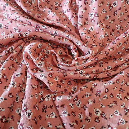 Mauve Floral Print 100% Rayon Crepe Woven Fabric – Red & White Flowers, 56” Wide