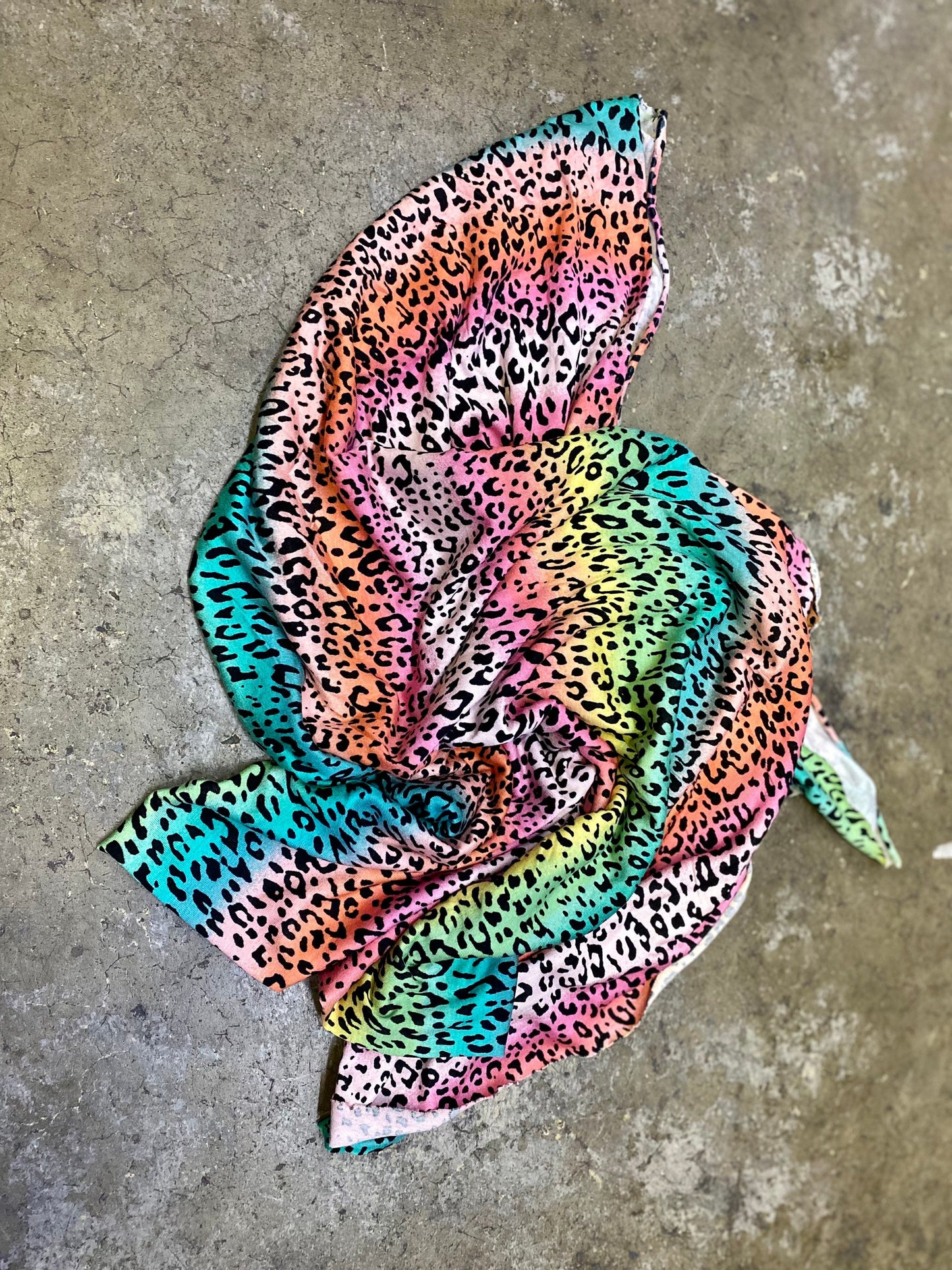 Rainbow Multicolored Tie Dye Leopard Print Rayon Spandex Fabric By The Yard 200GSM