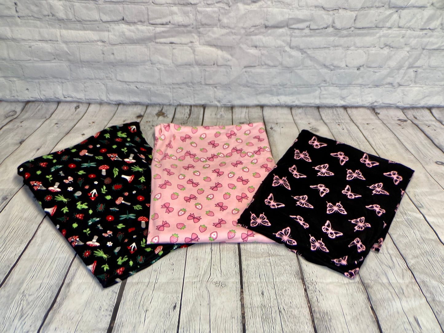 DBP Print Strawberry, Butterfly, Mushroom, Bugs, Lolita, and Bows By The Yard Double Brush Poly Print