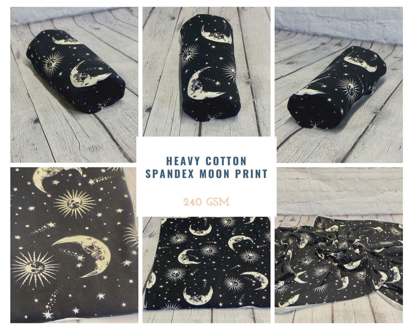 Heavy Weight Cotton Spandex Gothic Skull Crescent Moon Print Fabric By The Yard 240 GSM