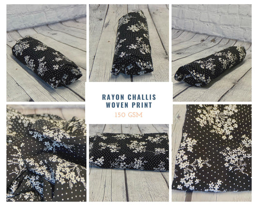 Rayon Challis Woven Print Fabric By The Yard Floral Polka Dot