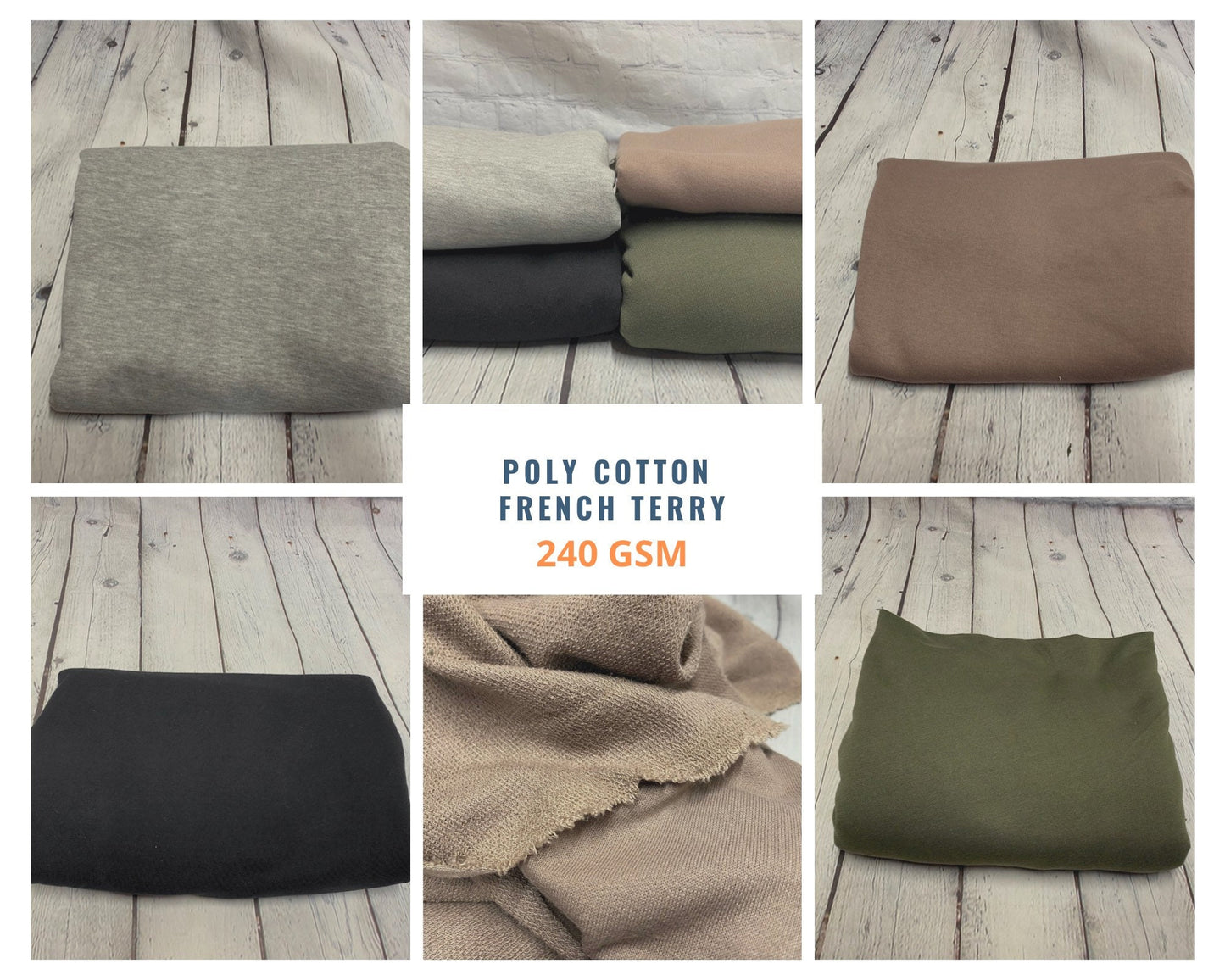 Soft Poly Cotton French Terry Knit Fabric By The Yard 240 GSM