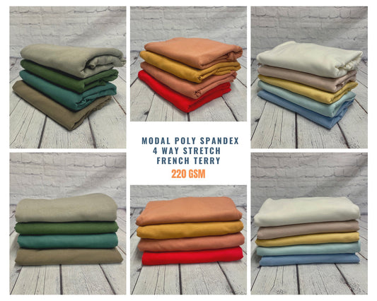 4-Way Stretch French Terry  Modal Poly Fabric | Super Soft 220GSM | Fabric By The Yard | For Dresses, Blouses and Shirts | 60” Wide