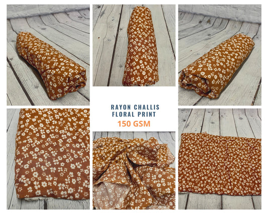 Rayon Challis Woven Print Fabric By The Yard Rust Mini Floral