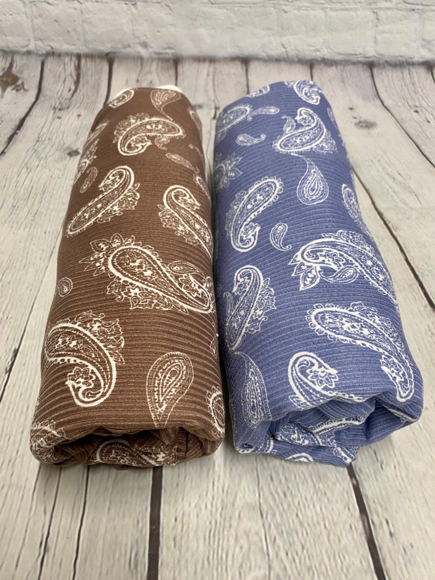 DBP 4x2 Rib Knit Small Flower Double Brushed Polyester Spandex Bandana Paisley Print By The Yard