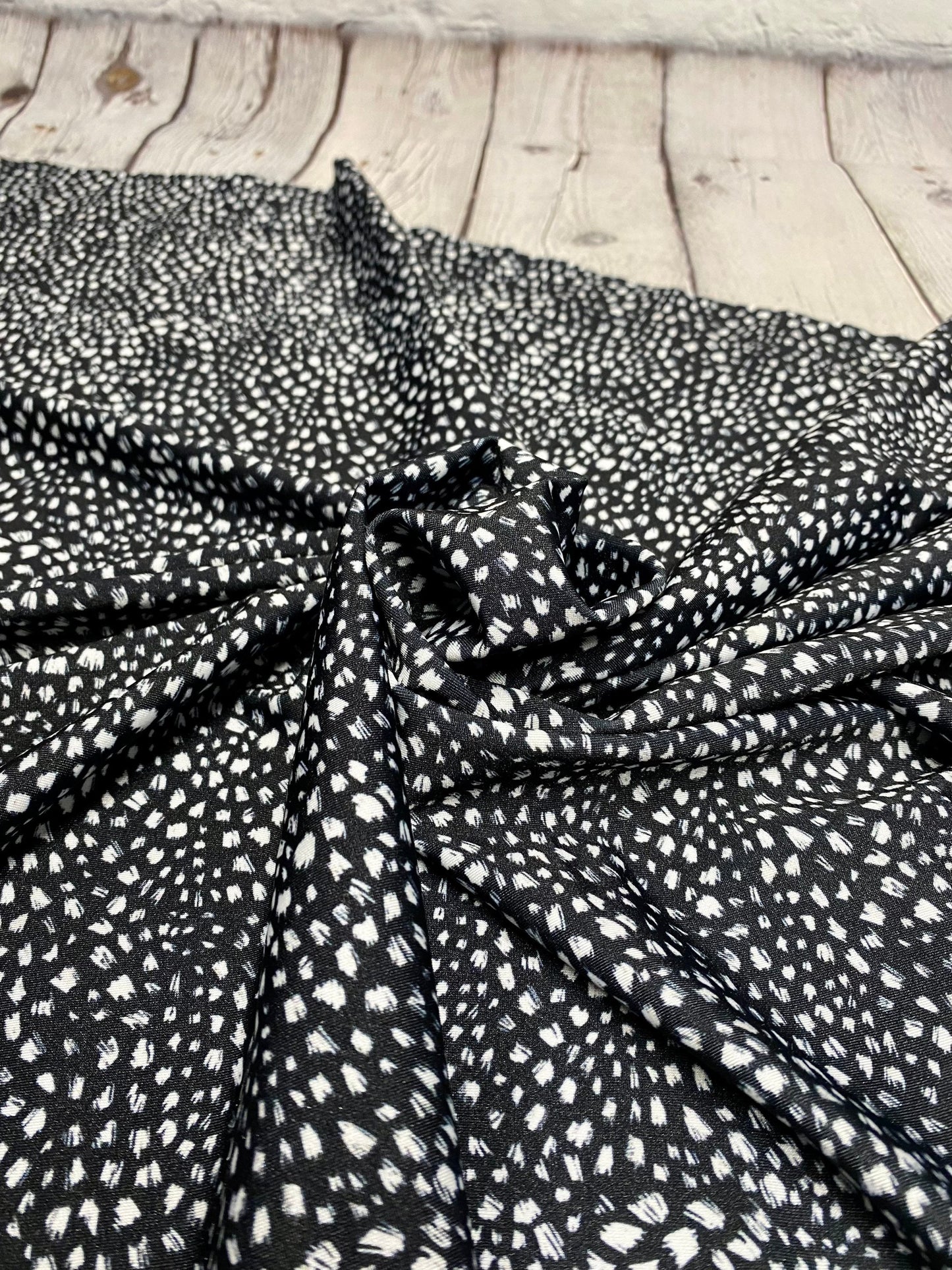 4 Way Stretch Assorted Print Nylon Spandex Fabric By The Yard Tricot Swim Wear Bikini Active Wear Black White Dot Print 280 GSM