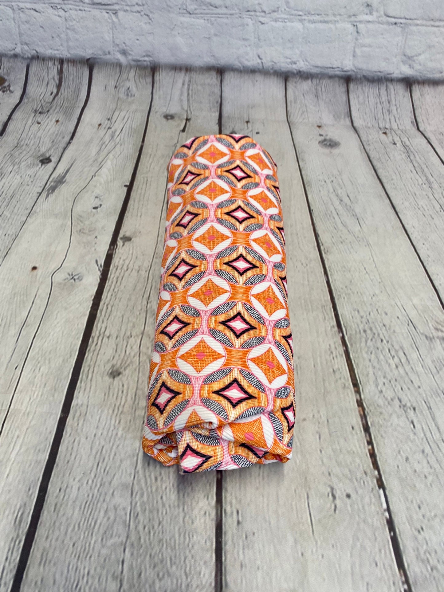 4 Way Stretch Assorted Print Rib Nylon Spandex Fabric By The Yard Tricot Swim Wear Bikini Active Wear Abstract Geometric Orange 280 GSM