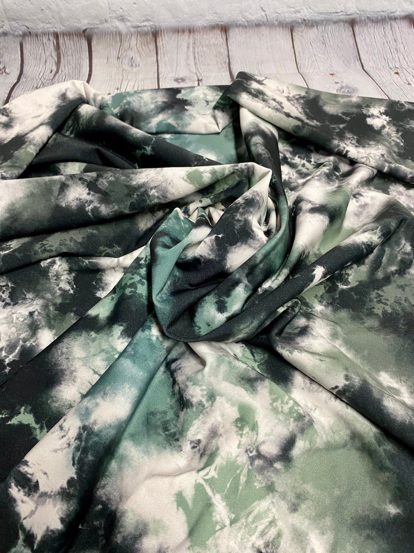 4 Way Stretch Print Nylon Spandex Fabric By The Yard Tricot Swim Wear Bikini Active Wear Acid Wave Tie Dye Green Olive White Black 280 GSM