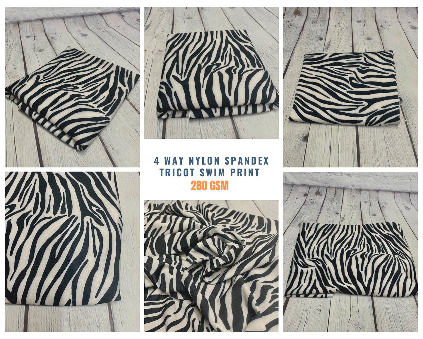 4 Way Stretch Print Nylon Spandex Fabric By The Yard Tricot Swim Wear Bikini Active Wear Black White  Zebra Animal  Print 280 GSM