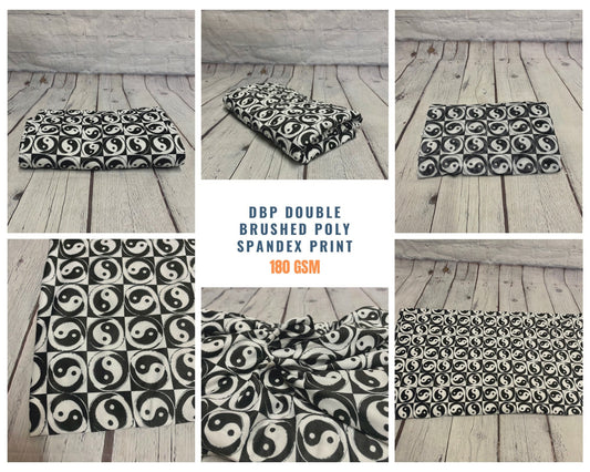 DBP Double Brushed Poly Black White Ying Yang Print Fabric By The Yard