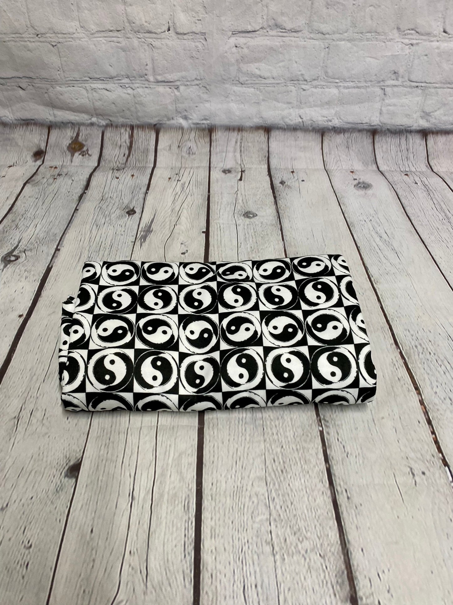 DBP Double Brushed Poly Black White Ying Yang Print Fabric By The Yard